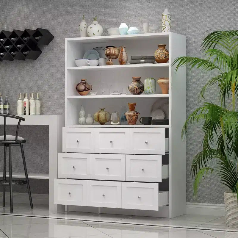 Famapy Living Room Dresser Multi Storage with Open Display Shelf White