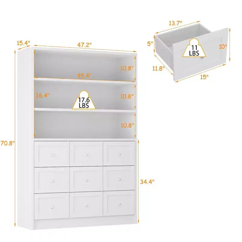 Famapy Living Room Dresser Multi Storage with Open Display Shelf White