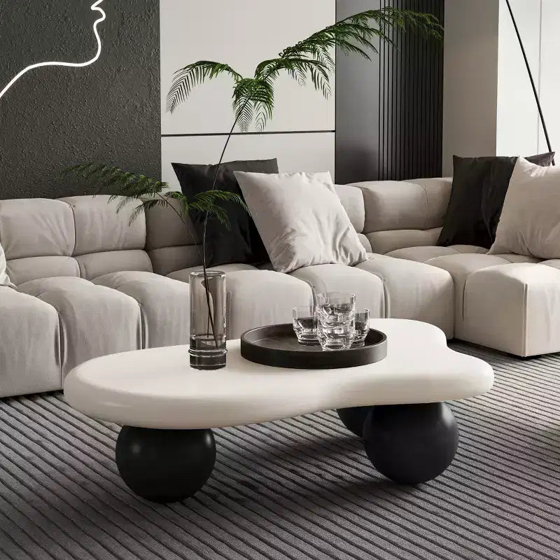 GDFStudio Dominic 40 Cloud Shaped Wood Top Coffee Table with Ball Plastic Legs