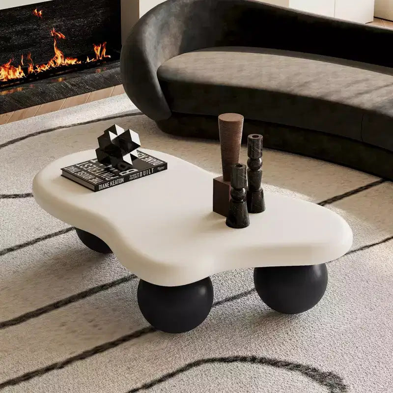 GDFStudio Dominic 40 Cloud Shaped Wood Top Coffee Table with Ball Plastic Legs