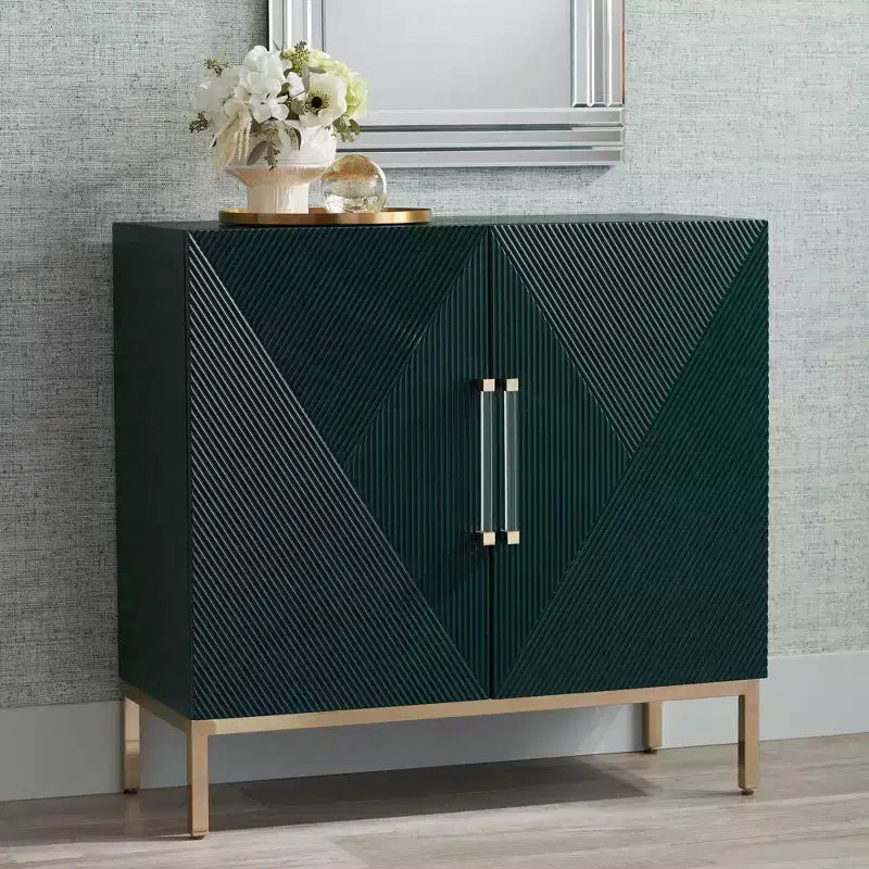 55 Downing Street Saga 36 Wide Green and Gold 2-Door Accent Chest