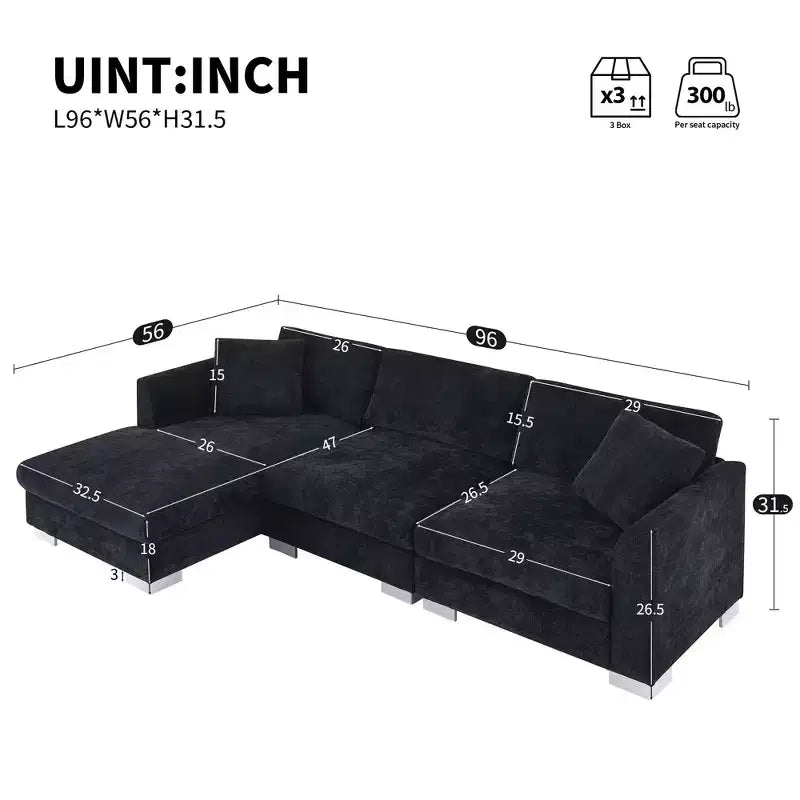 Modern L-Shaped Cloud Sofa: 4-Seat Chenille Luxury Couch with Oversized Chaise, 2 Free Pillows - Ideal for Living Room, Apartment, Office