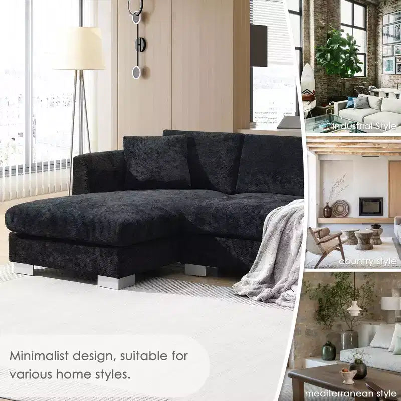 Modern L-Shaped Cloud Sofa: 4-Seat Chenille Luxury Couch with Oversized Chaise, 2 Free Pillows - Ideal for Living Room, Apartment, Office