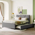 Luxury Linen Upholstered Bed with Stylish Brick Headboard & Twin XL Trundle - Dream Bedroom Essential