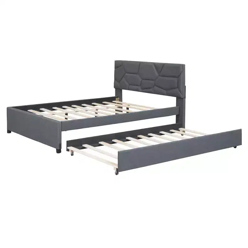 Luxury Linen Upholstered Bed with Stylish Brick Headboard & Twin XL Trundle - Dream Bedroom Essential