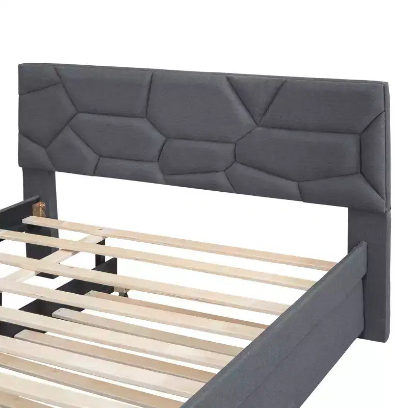 Luxury Linen Upholstered Bed with Stylish Brick Headboard & Twin XL Trundle - Dream Bedroom Essential