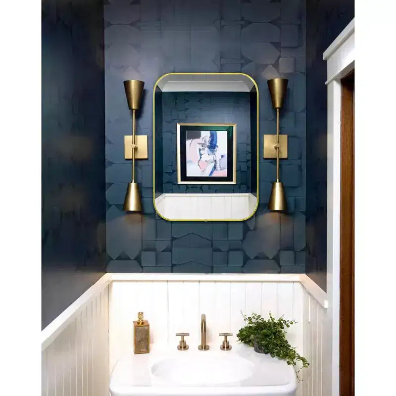 TEHOME Lucia Small Contemporary Rounded Rectangular Framed Wall Mounted Bathroom Vanity Mirror in Gold