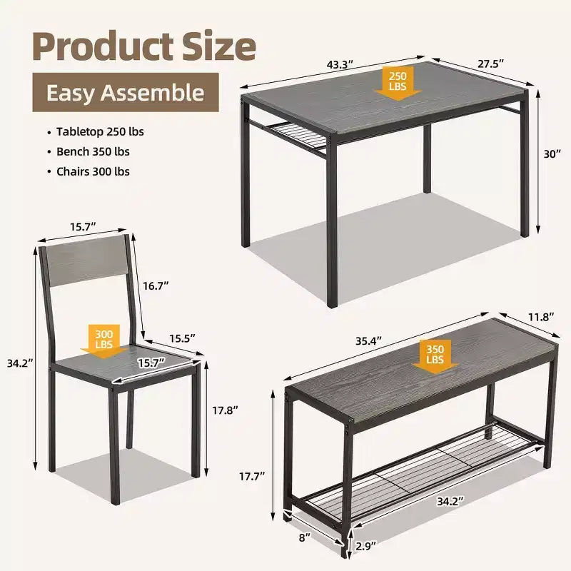 EROMMY Space-Saving Dining Table Set  Featuring a Stylish Faux Marble or Wood Grain Table with Modern Chairs - Grey