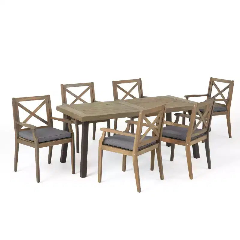 Christopher Knight Home Safire Outdoor Acacia Wood 7 Piece Dining Set with Cushion