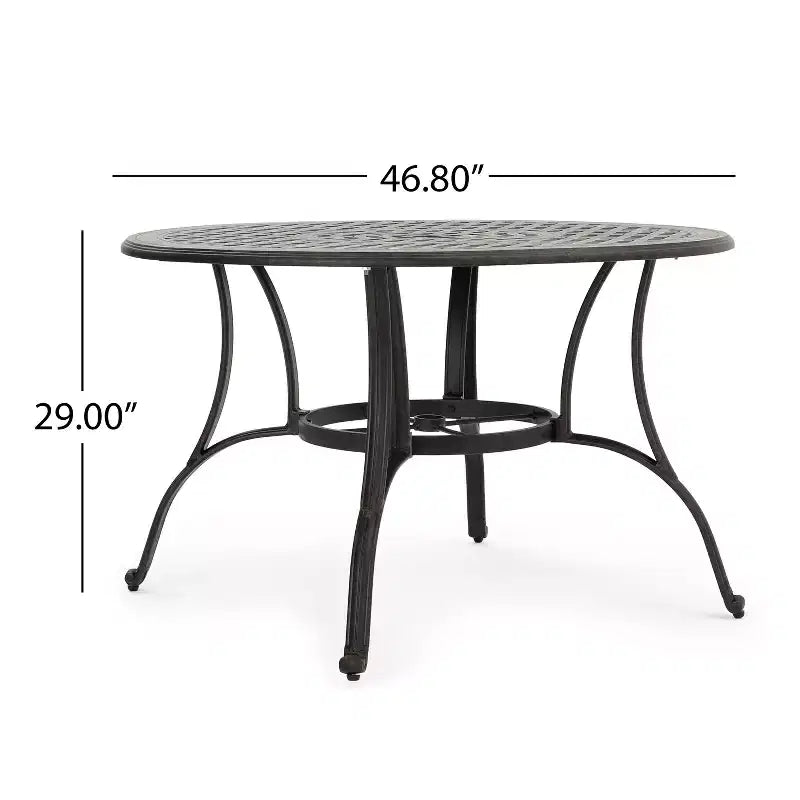 Ensemble de salle à manger extérieur 5 pièces en aluminium Christopher Knight Home Alfresco avec motif en treillis et trou pour parasol, bronze