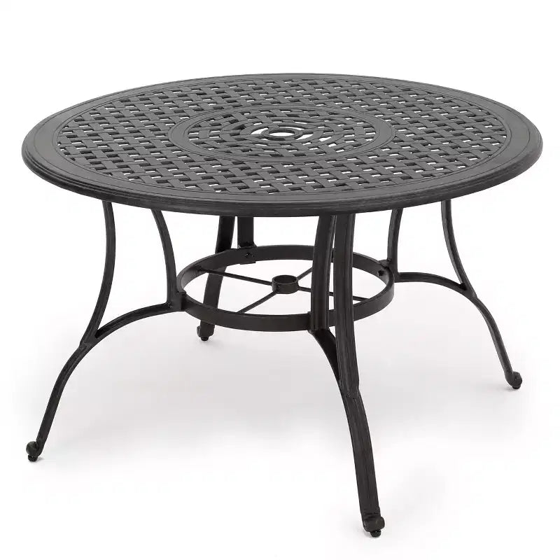 Ensemble de salle à manger extérieur 5 pièces en aluminium Christopher Knight Home Alfresco avec motif en treillis et trou pour parasol, bronze