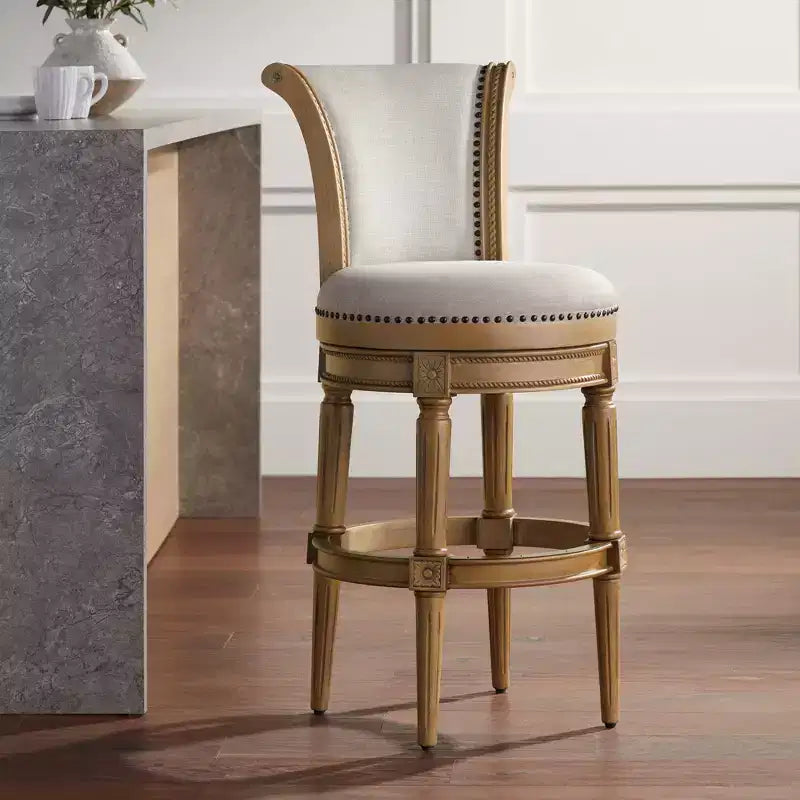 55 Downing Street Oliver 30 1/2 High Sand Fabric Scroll Back Swivel Bar Stool
