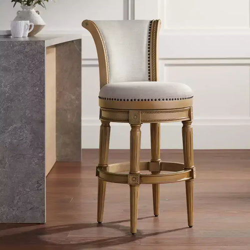 55 Downing Street Oliver 30 1/2 High Sand Fabric Scroll Back Swivel Bar Stool