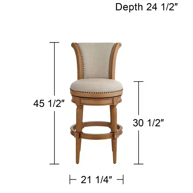 55 Downing Street Oliver 30 1/2 High Sand Fabric Scroll Back Swivel Bar Stool