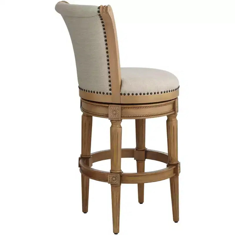 55 Downing Street Oliver 30 1/2 High Sand Fabric Scroll Back Swivel Bar Stool