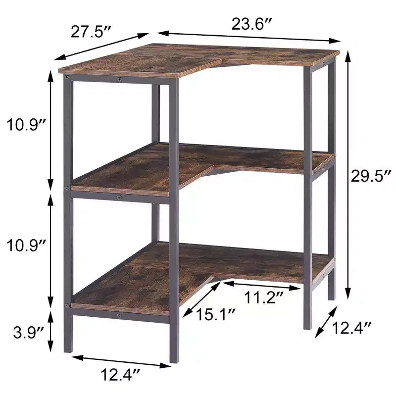 VECELO 3-Tier Open Shelf Corner Cabinet Table, Multipurpose Display Organizer Storage Stand for Small Space or Living Room, Brown/Gray