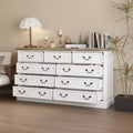 Famapy White 9-Drawer Dresser Storage: Chic Design with Antique Brass Handles and Rustic Top for Special Appeal