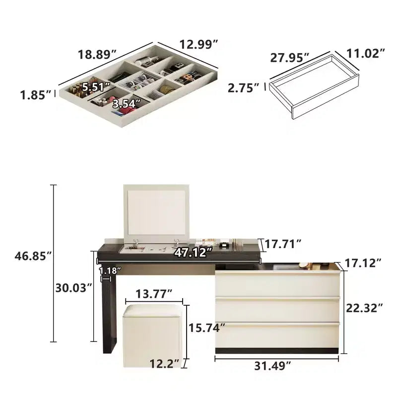 Luck Live Modern vanities expandable modern vanity table with soft stool
