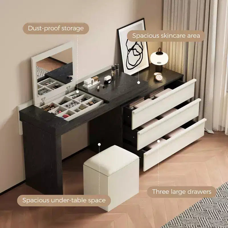 Luck Live Modern vanities expandable modern vanity table with soft stool