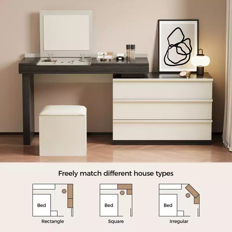 Luck Live Modern vanities expandable modern vanity table with soft stool