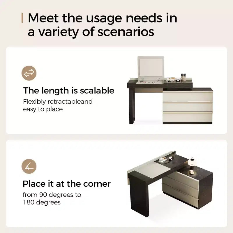 Luck Live Modern vanities expandable modern vanity table with soft stool