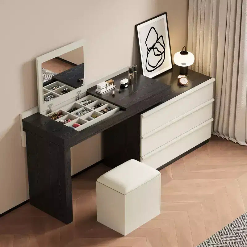 Luck Live Modern vanities expandable modern vanity table with soft stool