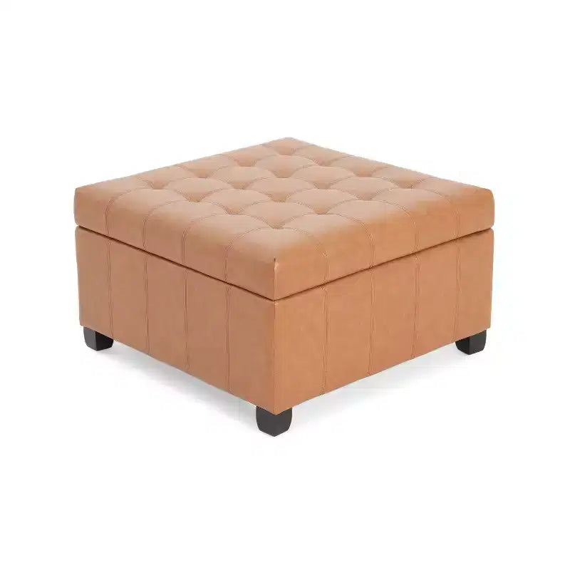 Christopher Knight Home Ellie Contemporary Tufted Faux Leather and Birch Wood Upholstered Storage Ottoman