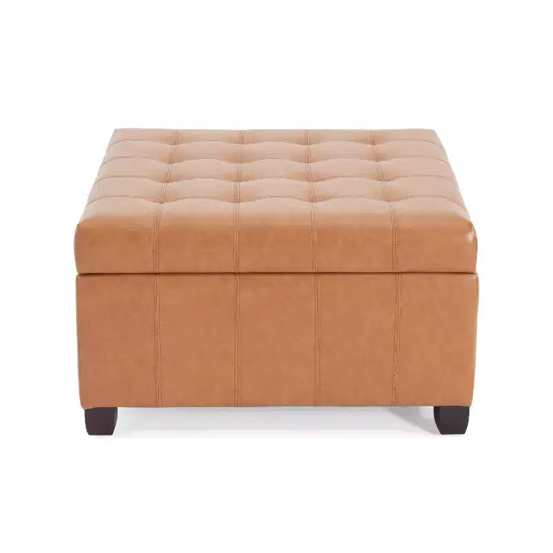 Christopher Knight Home Ellie Contemporary Tufted Faux Leather and Birch Wood Upholstered Storage Ottoman