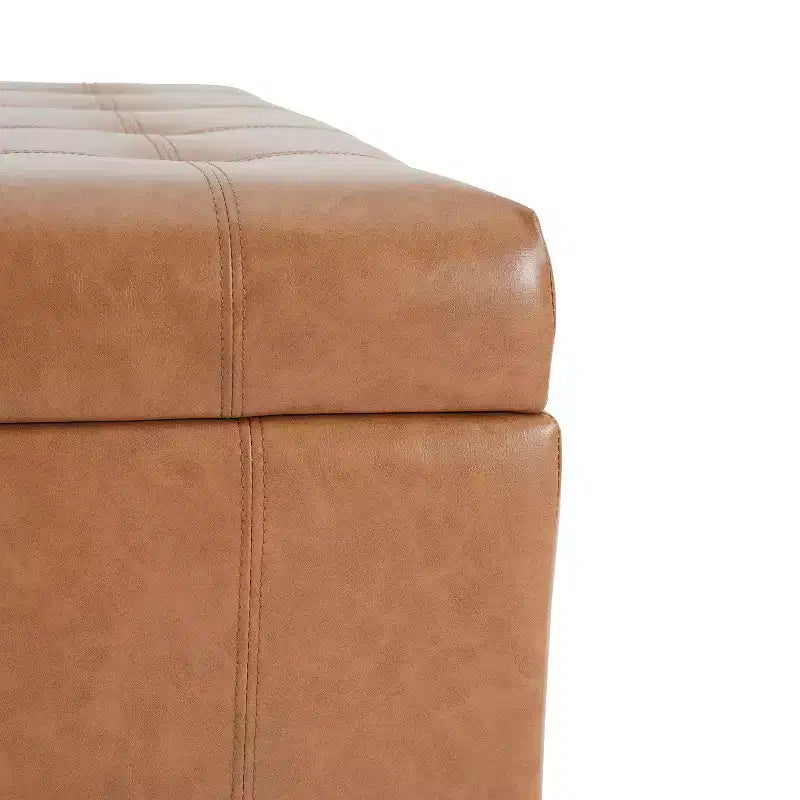 Christopher Knight Home Ellie Contemporary Tufted Faux Leather and Birch Wood Upholstered Storage Ottoman