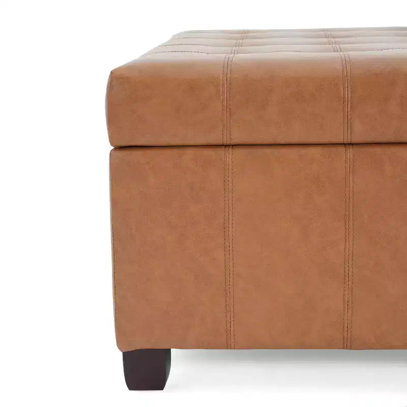 Christopher Knight Home Ellie Contemporary Tufted Faux Leather and Birch Wood Upholstered Storage Ottoman