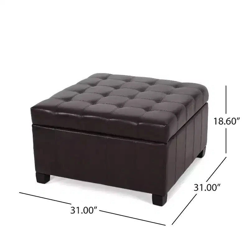 Christopher Knight Home Ellie Contemporary Tufted Faux Leather and Birch Wood Upholstered Storage Ottoman