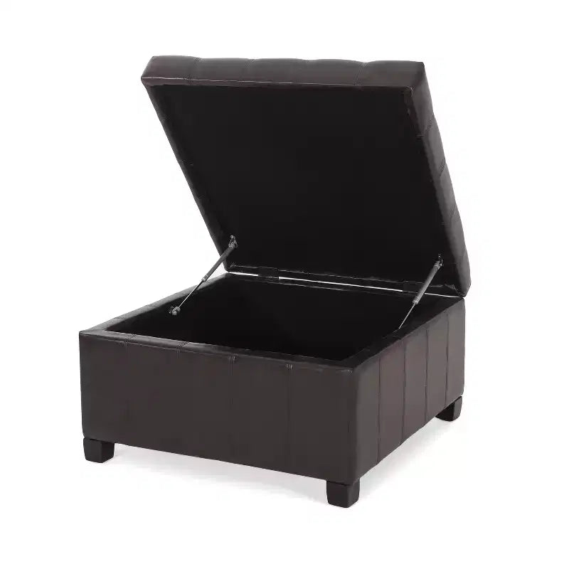 Christopher Knight Home Ellie Contemporary Tufted Faux Leather and Birch Wood Upholstered Storage Ottoman
