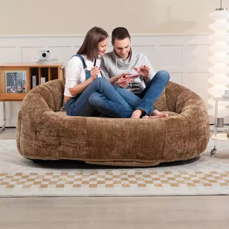 GDFStudio Anna Chenille Tufted 57.06 W Bean Bag Sofa with 2 Pillows