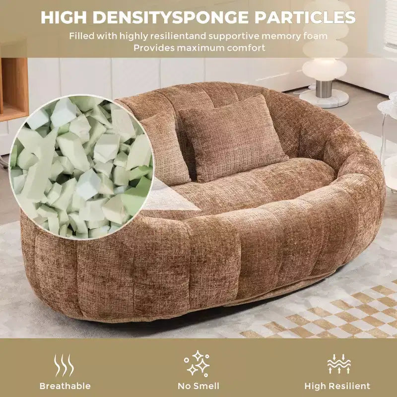 GDFStudio Anna Chenille Tufted 57.06 W Bean Bag Sofa with 2 Pillows