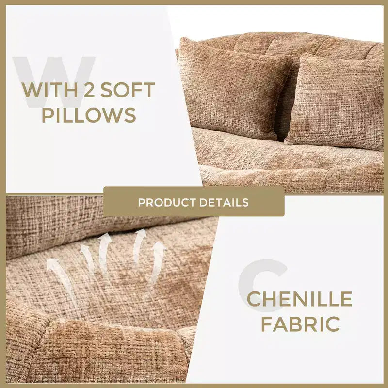 GDFStudio Anna Chenille Tufted 57.06 W Bean Bag Sofa with 2 Pillows
