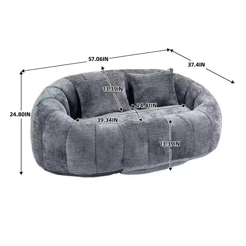 GDFStudio Anna Chenille Tufted 57.06 W Bean Bag Sofa with 2 Pillows