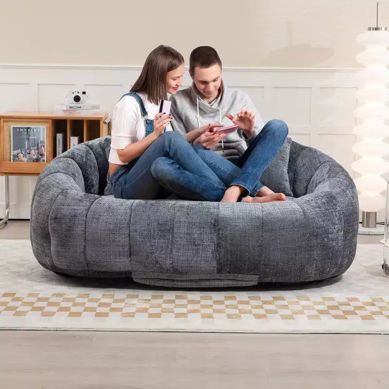 GDFStudio Anna Chenille Tufted 57.06 W Bean Bag Sofa with 2 Pillows