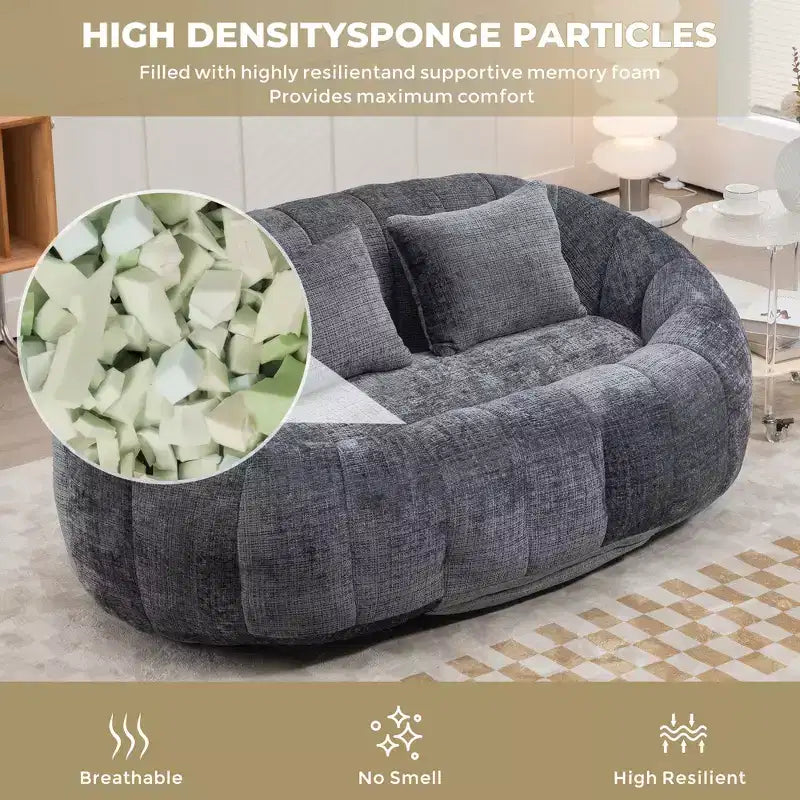 GDFStudio Anna Chenille Tufted 57.06 W Bean Bag Sofa with 2 Pillows