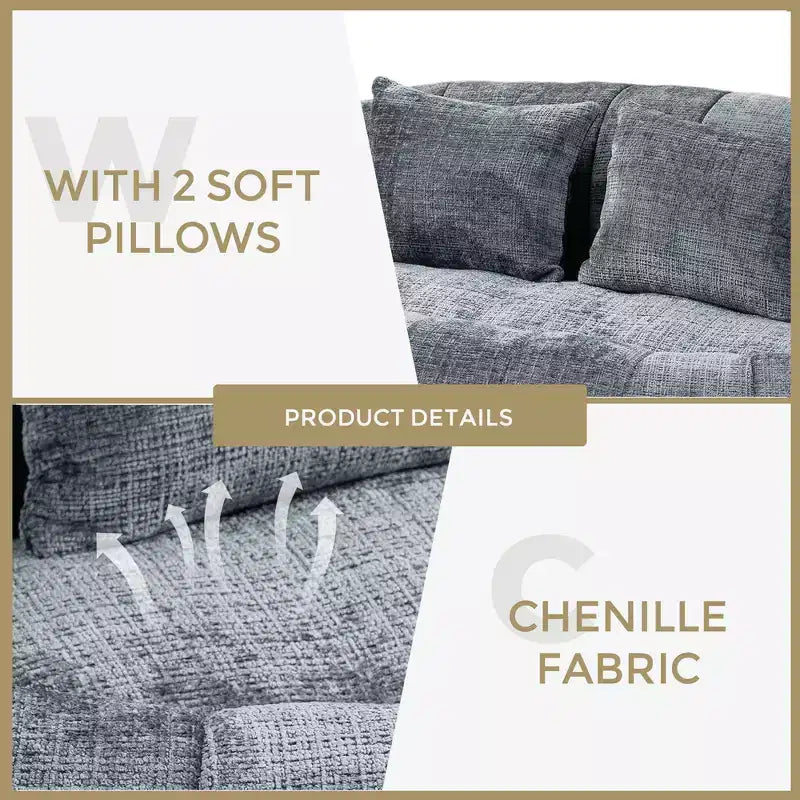 GDFStudio Anna Chenille Tufted 57.06 W Bean Bag Sofa with 2 Pillows