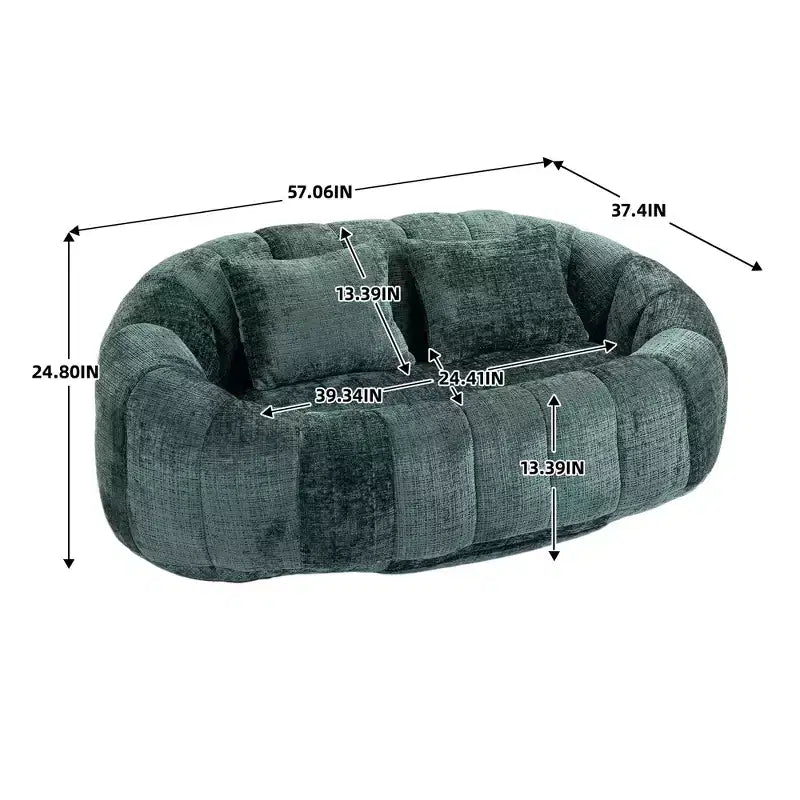 GDFStudio Anna Chenille Tufted 57.06 W Bean Bag Sofa with 2 Pillows