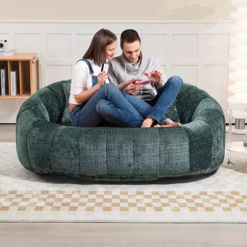 GDFStudio Anna Chenille Tufted 57.06 W Bean Bag Sofa with 2 Pillows