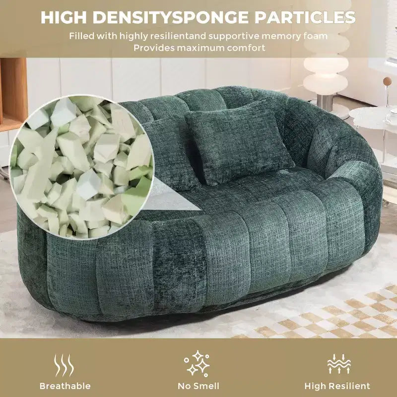 GDFStudio Anna Chenille Tufted 57.06 W Bean Bag Sofa with 2 Pillows