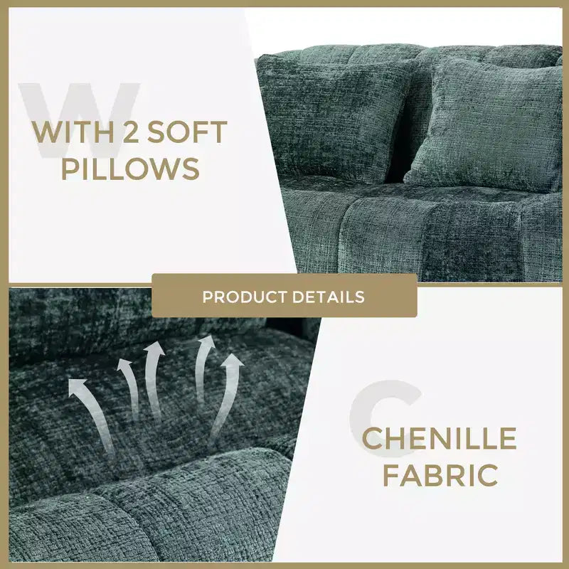 GDFStudio Anna Chenille Tufted 57.06 W Bean Bag Sofa with 2 Pillows