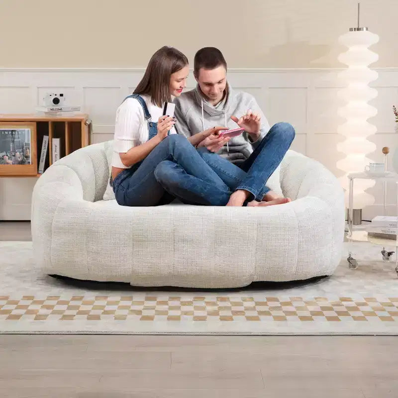 GDFStudio Anna Chenille Tufted 57.06 W Bean Bag Sofa with 2 Pillows