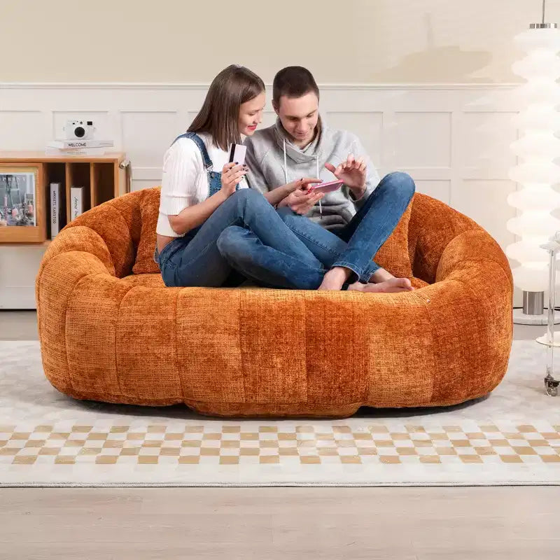 GDFStudio Anna Chenille Tufted 57.06 W Bean Bag Sofa with 2 Pillows