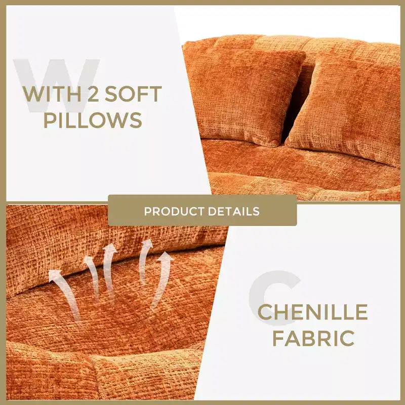 GDFStudio Anna Chenille Tufted 57.06 W Bean Bag Sofa with 2 Pillows