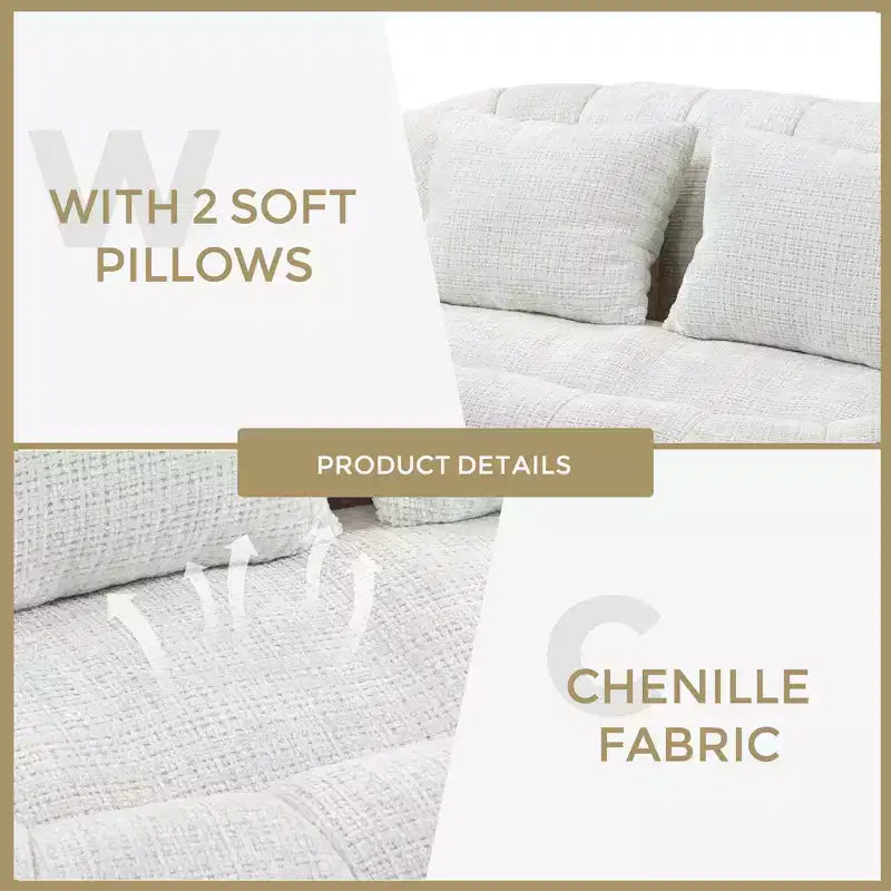 GDFStudio Anna Chenille Tufted 57.06 W Bean Bag Sofa with 2 Pillows