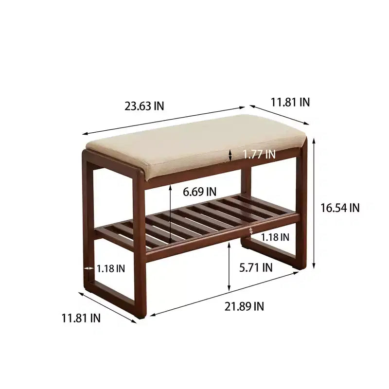 GDFStudio Broderick Beech Wood Slatted Shoe Rack, 23.63 W Upholstered Bench
