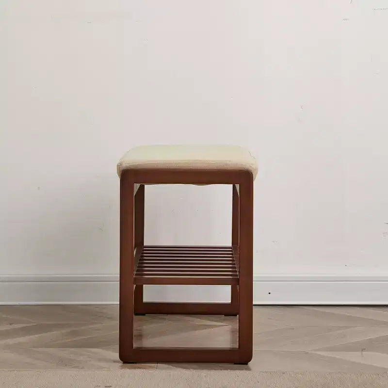 GDFStudio Broderick Beech Wood Slatted Shoe Rack, 23.63 W Upholstered Bench