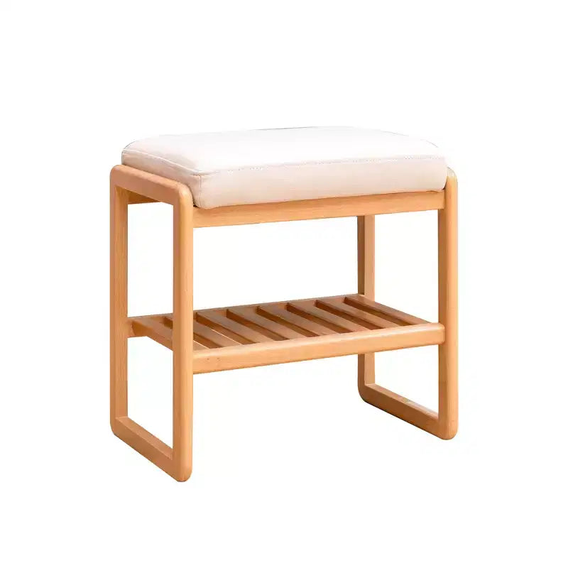 GDFStudio Broderick Beech Wood Slatted Shoe Rack, 23.63 W Upholstered Bench